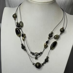 Chico's charm necklace burnished gold tone natural beads signed costume jewelry